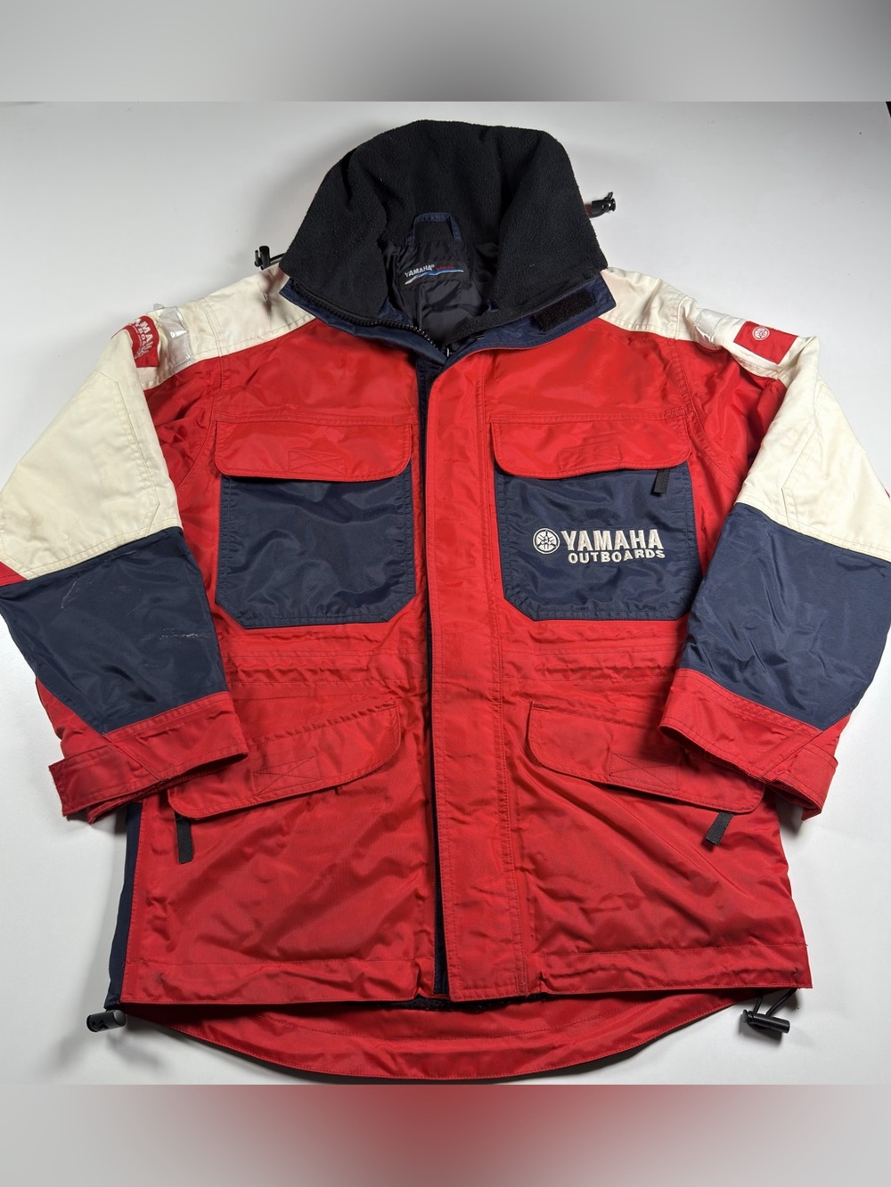Vintage Yamaha Outboards Hooded Jacket Size S Marine Racing Colorblock red/navy